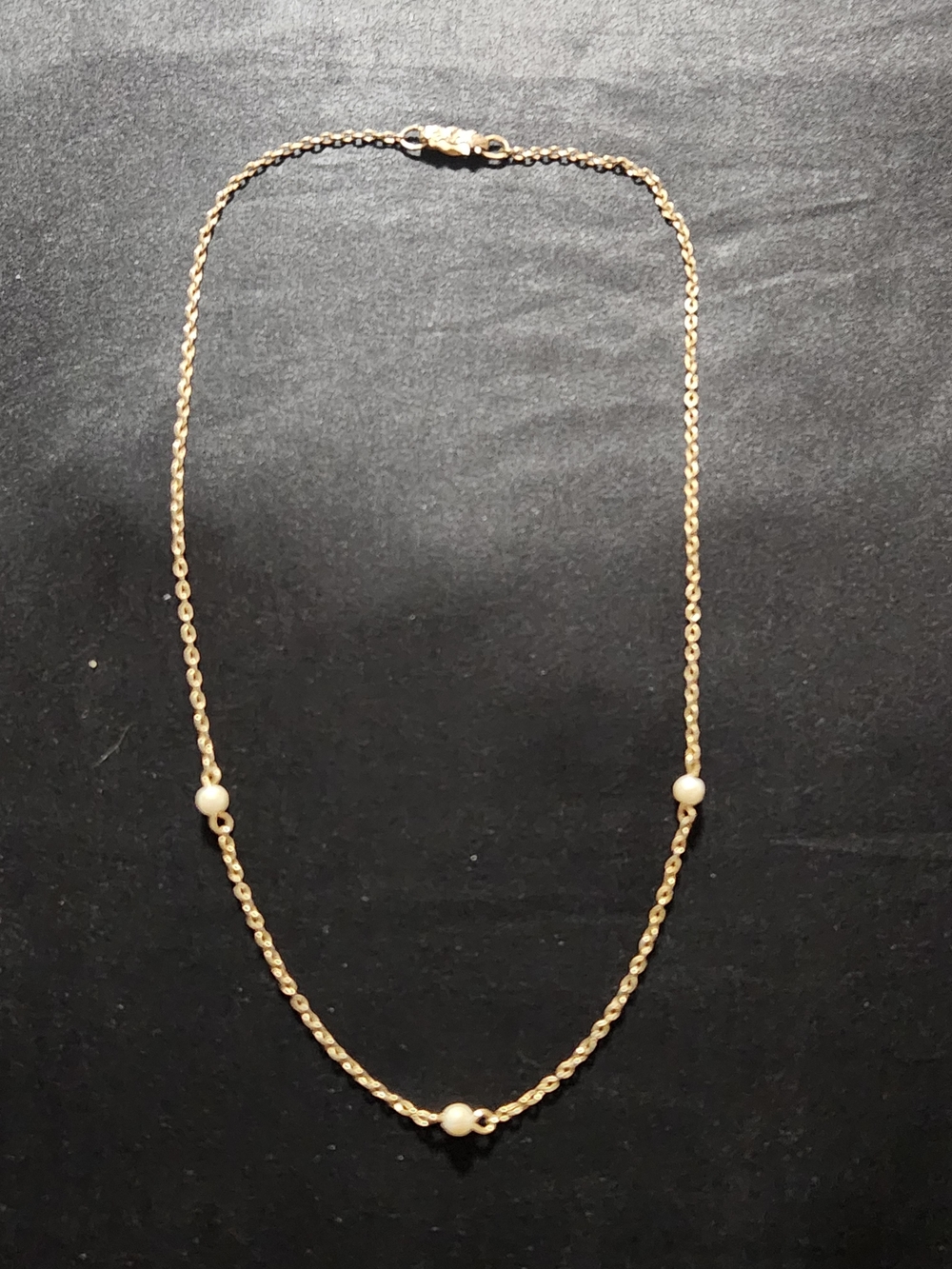 Vintage Sarah Coventry Gold Tone Faux Pearl Station Chain Necklace